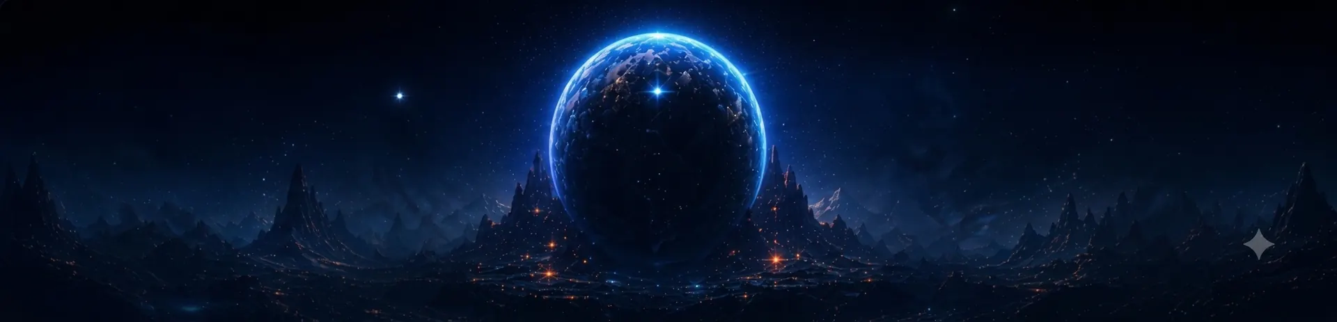 Roadmap timeline over mountains and glowing planet